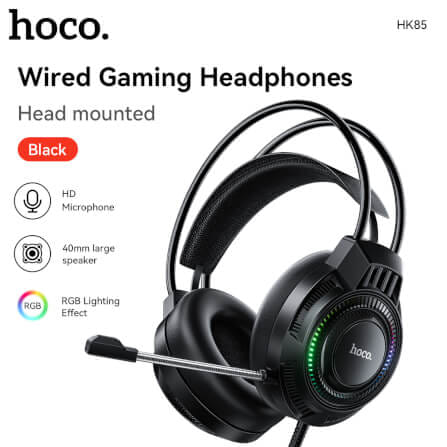 หูฟังเกมมิ่ง HOCO HK85 ดอกลำโพง 40MM ไมโครโฟน HD ถอดออกได้ แต่งไฟ RGB สายแจ็ค USB ยาว 2 เมตร_9